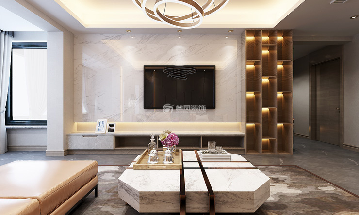 華潤置地昆侖御150㎡港式風(fēng)格客廳裝修效果圖