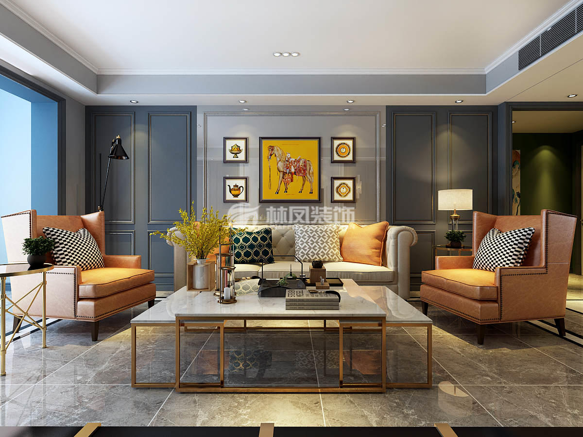 府城名著123㎡輕奢風(fēng)格客廳裝修效果圖