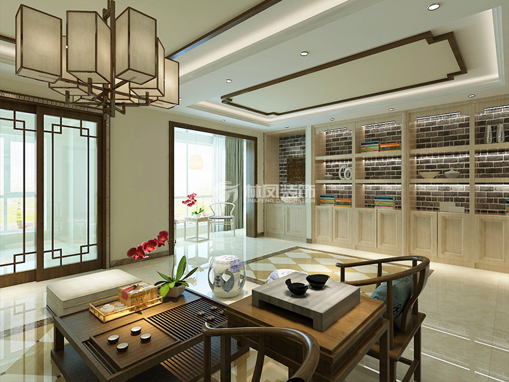 茶室墻面嵌入式柜子設(shè)計裝修效果圖