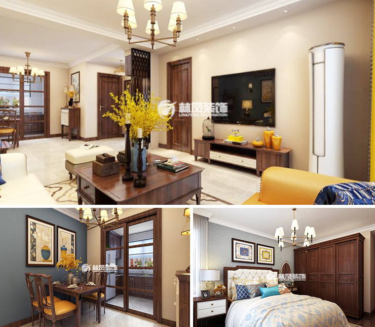 華潤24城140平美式風(fēng)格裝修效果圖