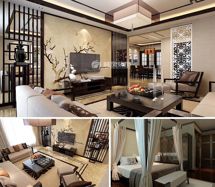 沈陽恒大悅龍臺(tái)120平中式風(fēng)格裝修效果圖