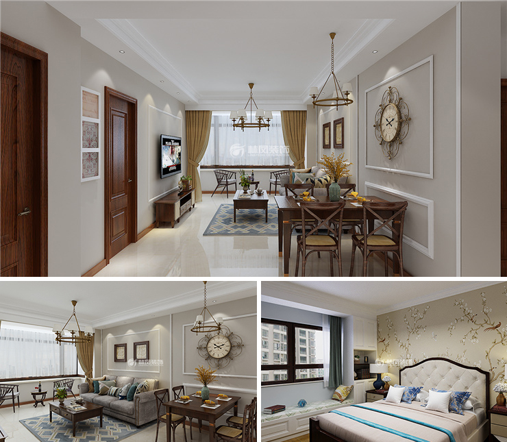 中南熙悅110平美式風(fēng)格裝修效果圖