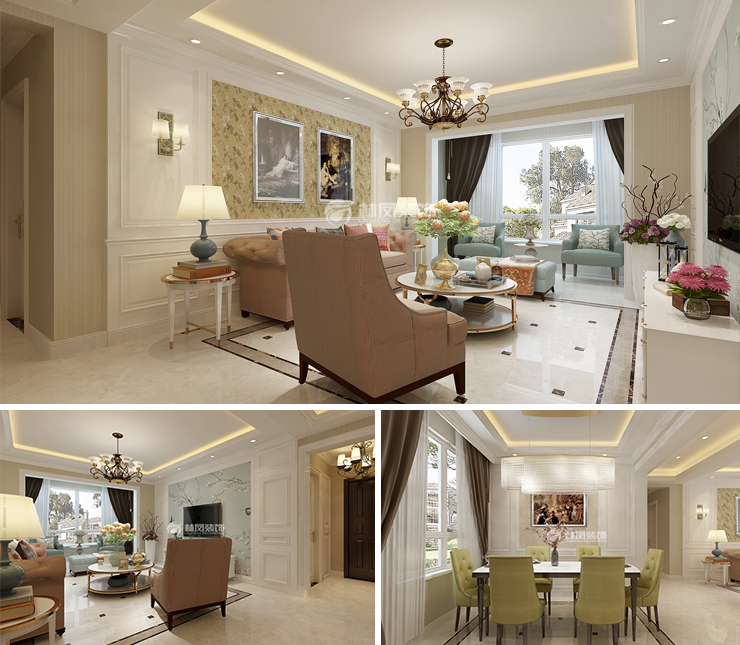 中瑞北歐云墅120平美式風格裝修效果圖