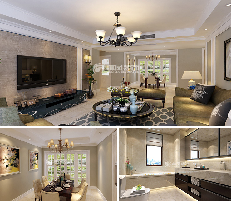 融創(chuàng)唐軒府151平美式風格裝修效果圖