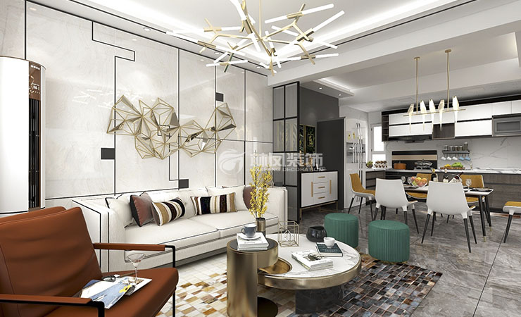 輕奢風格客餐廚一體化設(shè)計裝修效果圖