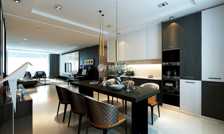 輕奢風格客餐廚一體化設(shè)計裝修效果圖