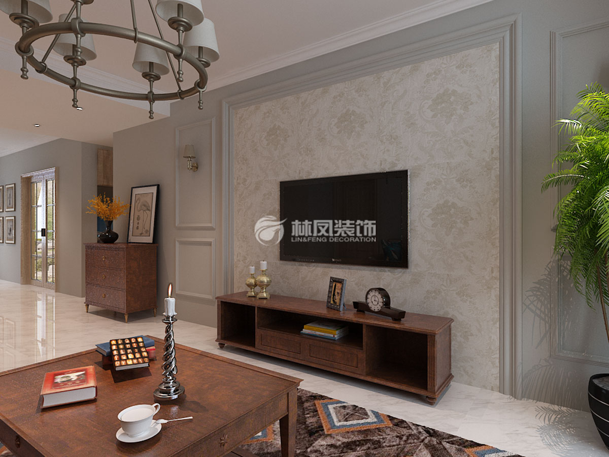 美式風(fēng)格電視背景墻護墻板裝修效果圖